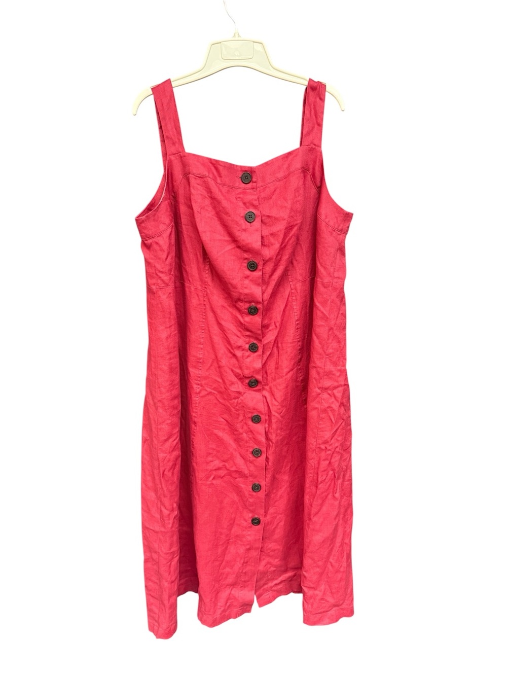 J. Jill Red Button-Front Sleeveless Midi Dress 100% Linen